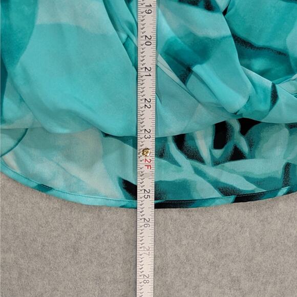 Alfani Floral Crossover Top Green Aqua Black Long Sleeve Roll Tab Size 8 - Picture 11 of 15